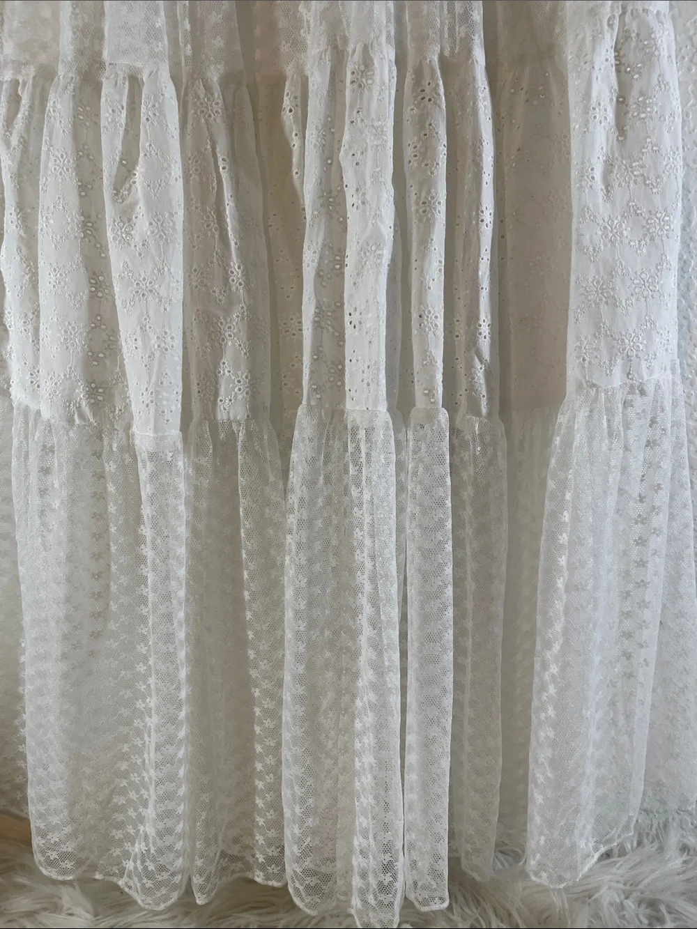 Thorn & Fable White Eyelet & Lace Tiered Midi Skirt White Size Small NEW